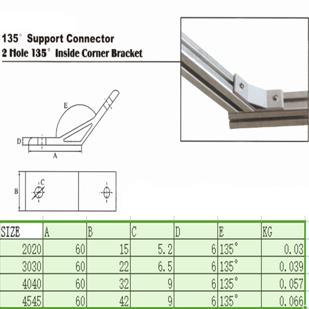 1PC 135 Degree Profile Bracket Industrial High Intensity Corner for 6060 8080 100100 Aluminum