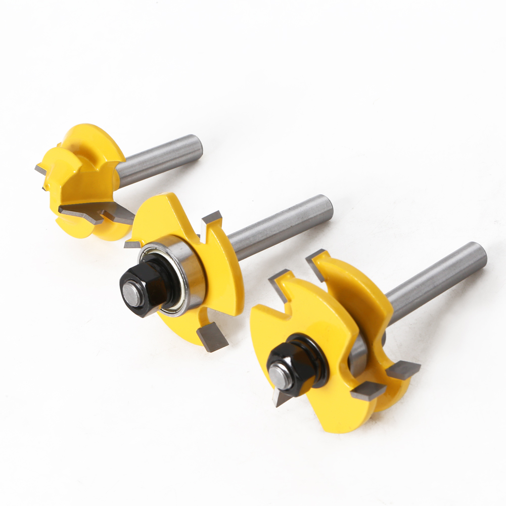 3 Pc 8Mm Schacht Tong &amp; Groef Gezamenlijke Montage Router Bit Set 45 Graden Lock Mijter Rout3/4 "Voorraad Hout Snijgereedschap