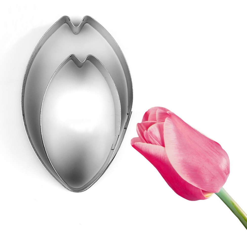 2 stks/set Rvs Tulip Cakevormen Clay Gum Cookie Cake Decorating Gereedschap Fondant Sugarcraft Bloem Cake Cutter Sets