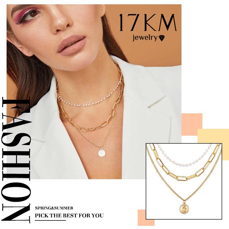 Vintage Multi Layer Lock Necklaces Chain For Women Gold Heart Key Pendants Necklace Party Jewelry