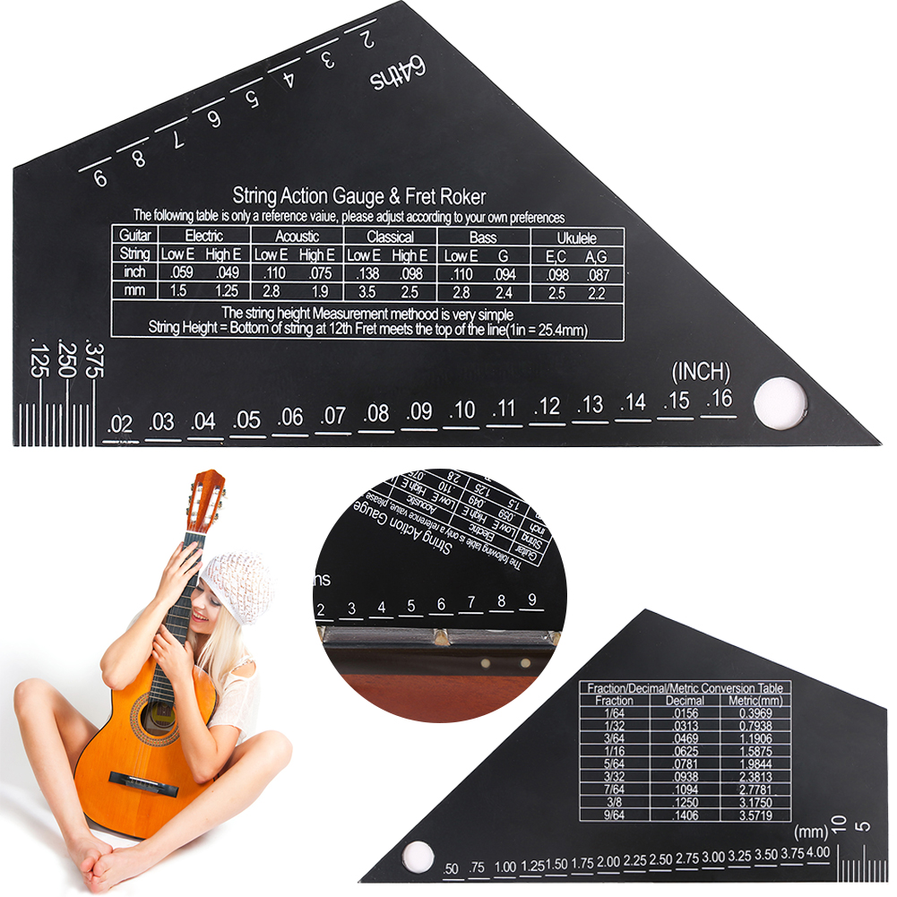 Edelstahl Gitarrensaiten Action Gauge Fret Rocker Fret Leveling Guide String Height Gauge für Gitarre Leveling Luthier Tool