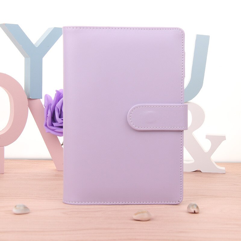 Preciosa funda para cuaderno A5/a6 de piel con hojas sueltas, carpeta con espiral, Color de macarrón, artículos de papelería, funda de repuesto para libro planificador Kawaii: Púrpura / A5