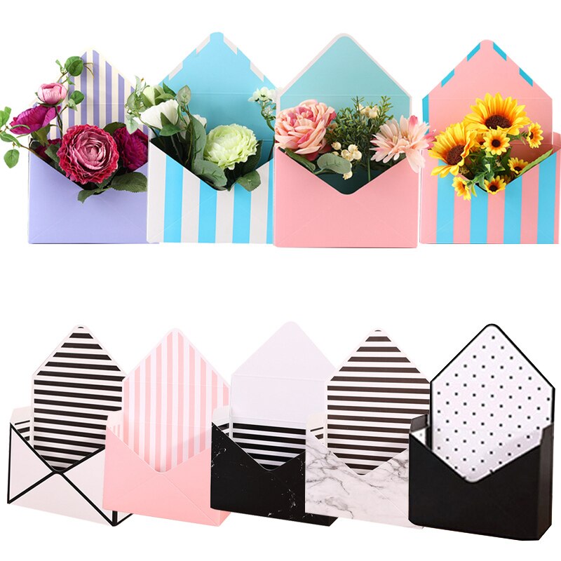 10PCS Envelope Flower Boxes Bouquet Box Hand Holds Folding Floral Bouquet Paper Box Romantic Flower Paper Holder Decor