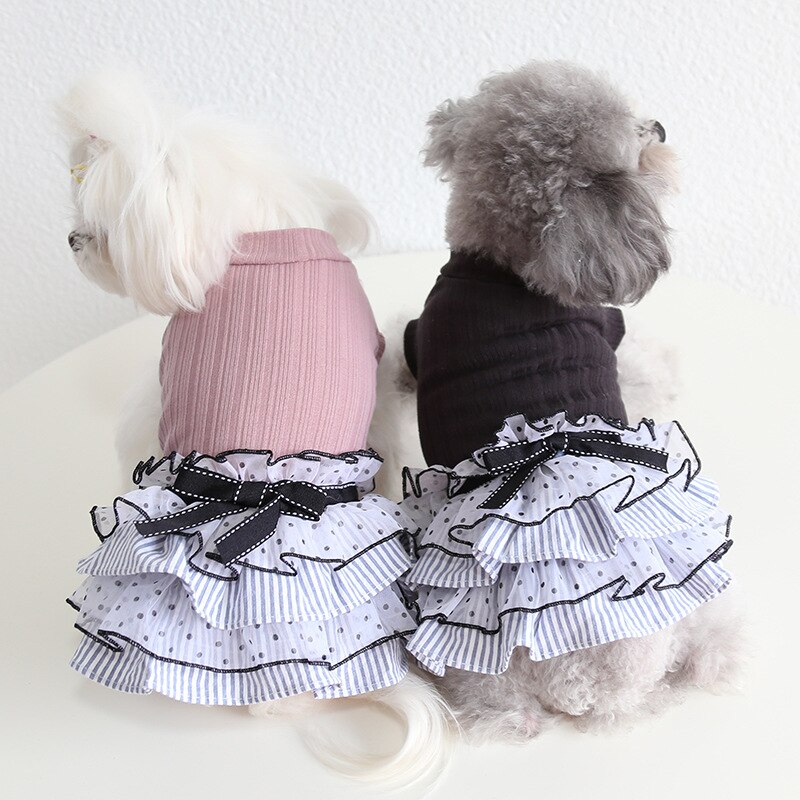 Vestidos con lazos para niña, faldas con tutú para perros, chaleco rosa y negro, ropa Bichon, disfraz de Chihuahua de talla xs-xl para gatos pequeños, vestido para mascotas
