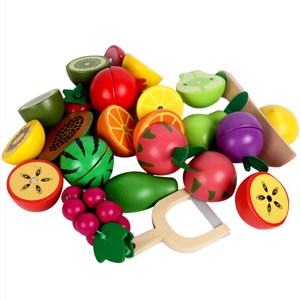 Juguetes de simulación de madera para niños, frutas y verduras, juguetes de corte, casa de juegos de madera, bloques de corte, Juguetes