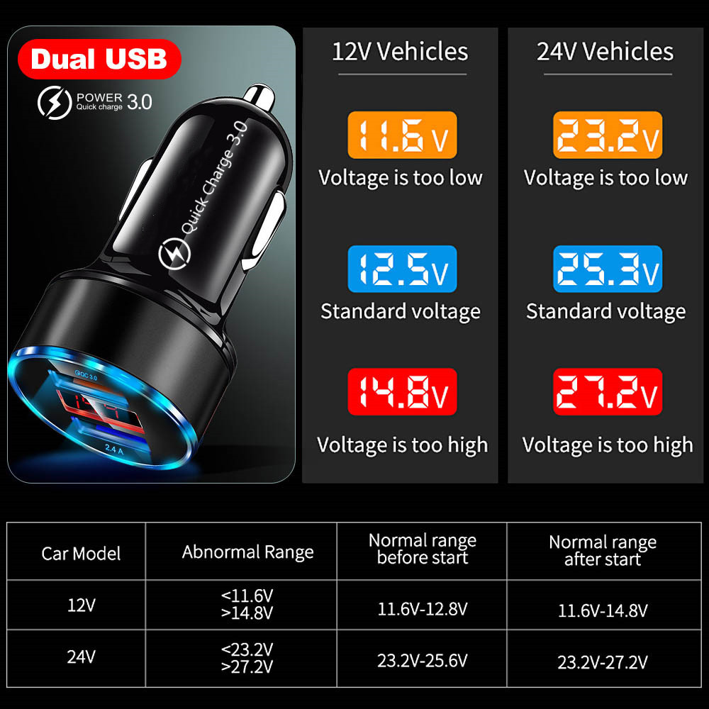 30W Car Charger Quick Charge 4.0 3.0 Universal LED Display Dual USB For iPhone 11 Xiaomi Mobile Phone Charger Fast Car-Charger