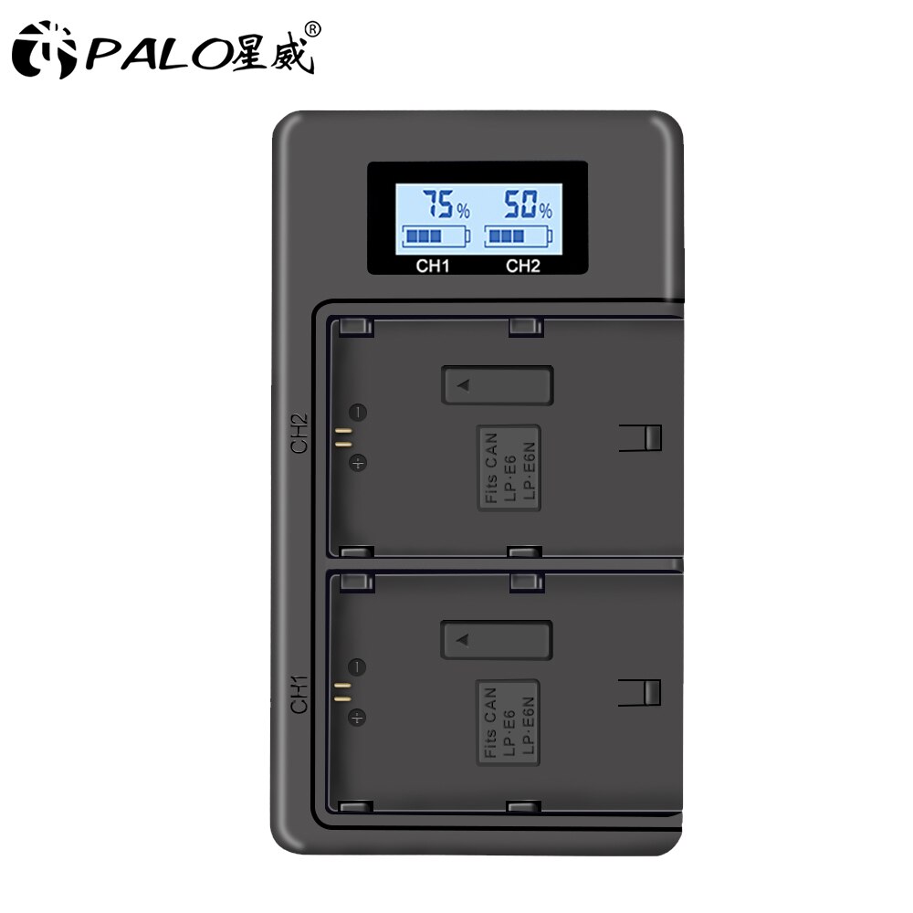 PALO LPE6 LP-E6 E6N LP E6 Camera Battery +LCD Dual Charger For Canon EOS 5DS R 5D Mark II 5D Mark III 6D 7D 70D 80D XC10 Camera: charger