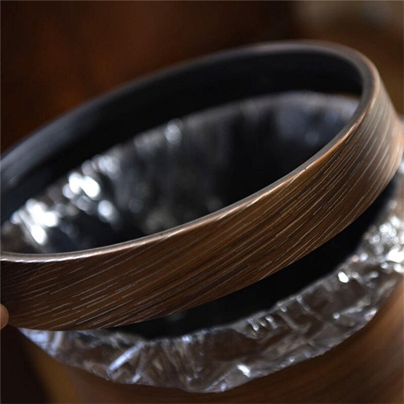 Pressing Ring Plastic Trash Can Mimetic Wood Grain Garbage Bin Waste Basket Wastebin Dustbin Ashbin Household Cleaning Tools