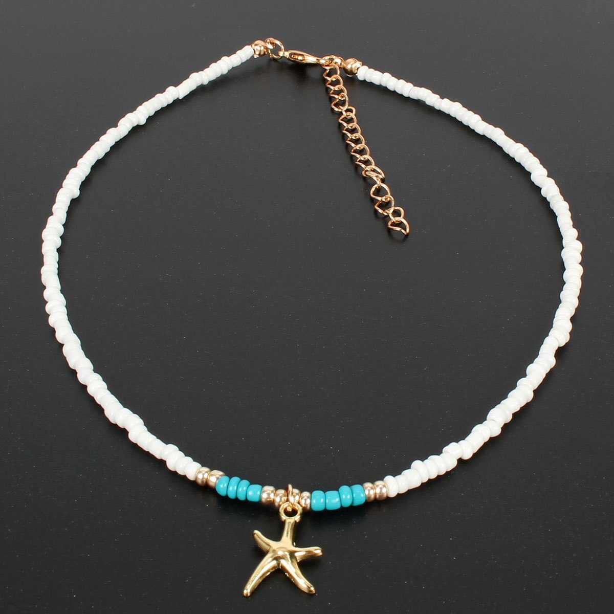 European and American retro simple Bohemian style sea star shell necklace with color rice Necklace factory: White starfish