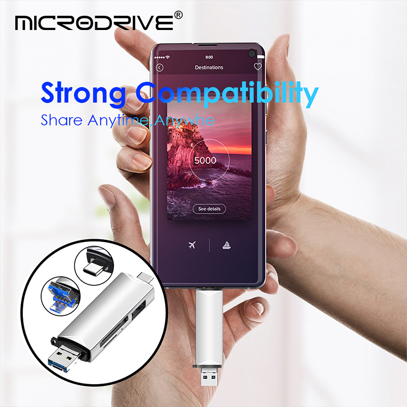 OTG Type C 6-in-1 Micro TF-kaartlezer type c naar usb otg-adapter USB 3.0 TF-kaart USB-flashdrive Multifunctionele kaartlezer