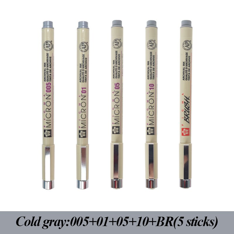 SAKURA Waterproof Thread Hooking Needle Pen Creation Color Drawing Pen Special for Drawing Art Animation Set Cold Gray: ALLColdgray