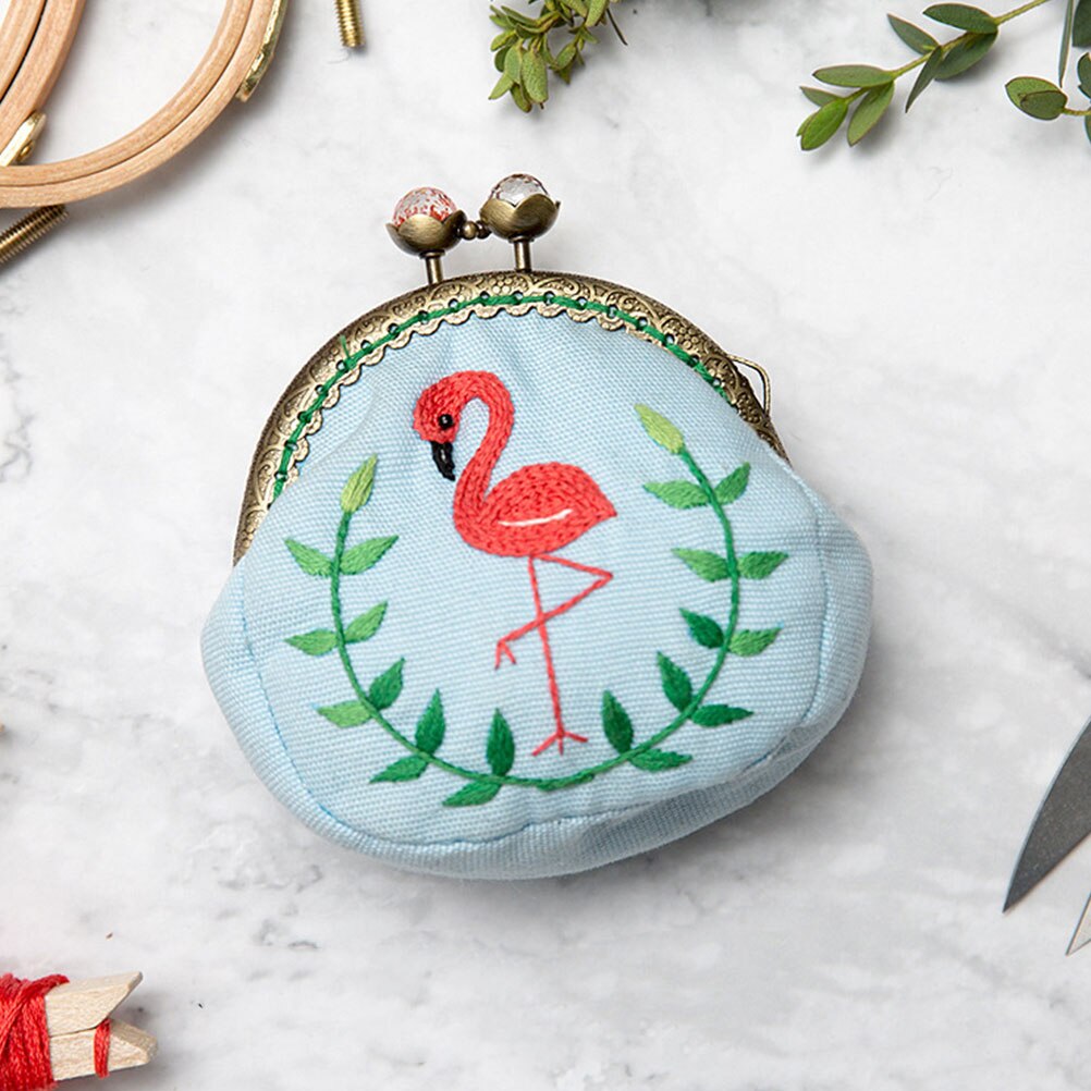 1 Set Handmade Embroidery Starter Kit Kiss Clasp Lock Coin Purse Clutch Bag DIY Embroidery Tools Kit Wool Needle Accessories Kit