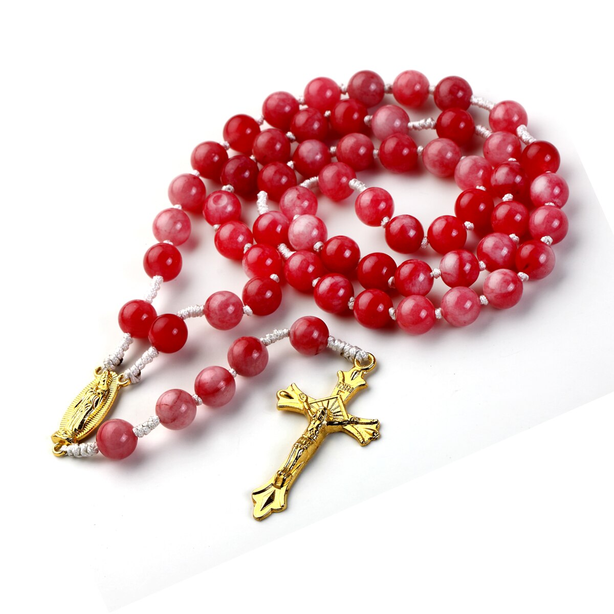 Rosary Beads Catholic Necklace Crucifix Cross Church Memorial Souvenir With Holy Pouch: D