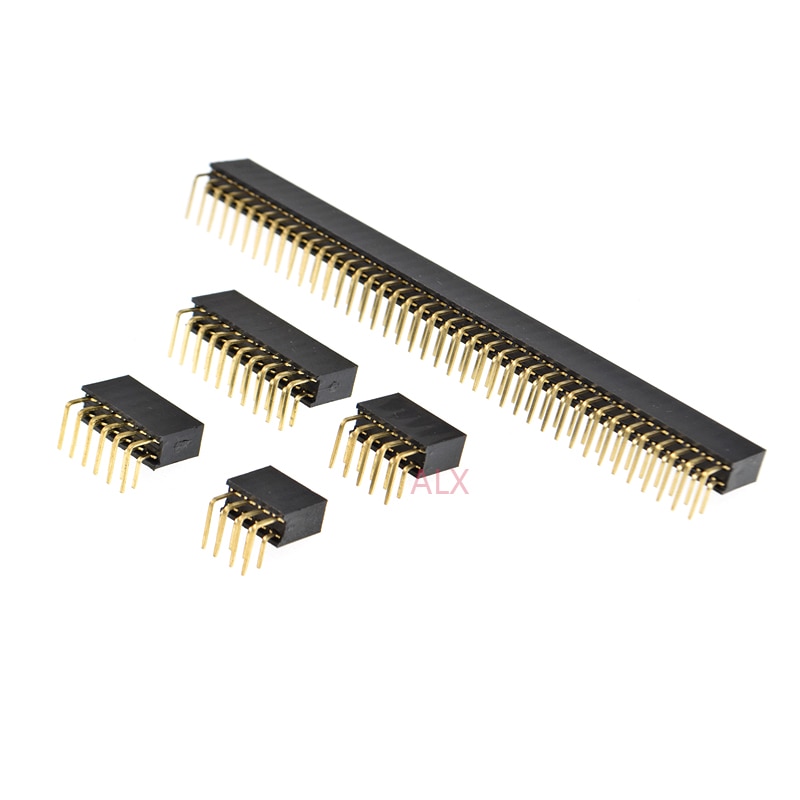 10 stk 2*2/3/4/5/6/8/20/40 pins dobbel rad rettvinklet hunnstift topp 2.54mm pitch strip koblingskontakt 2 x 3p/4p/6p/8p/20p/40p