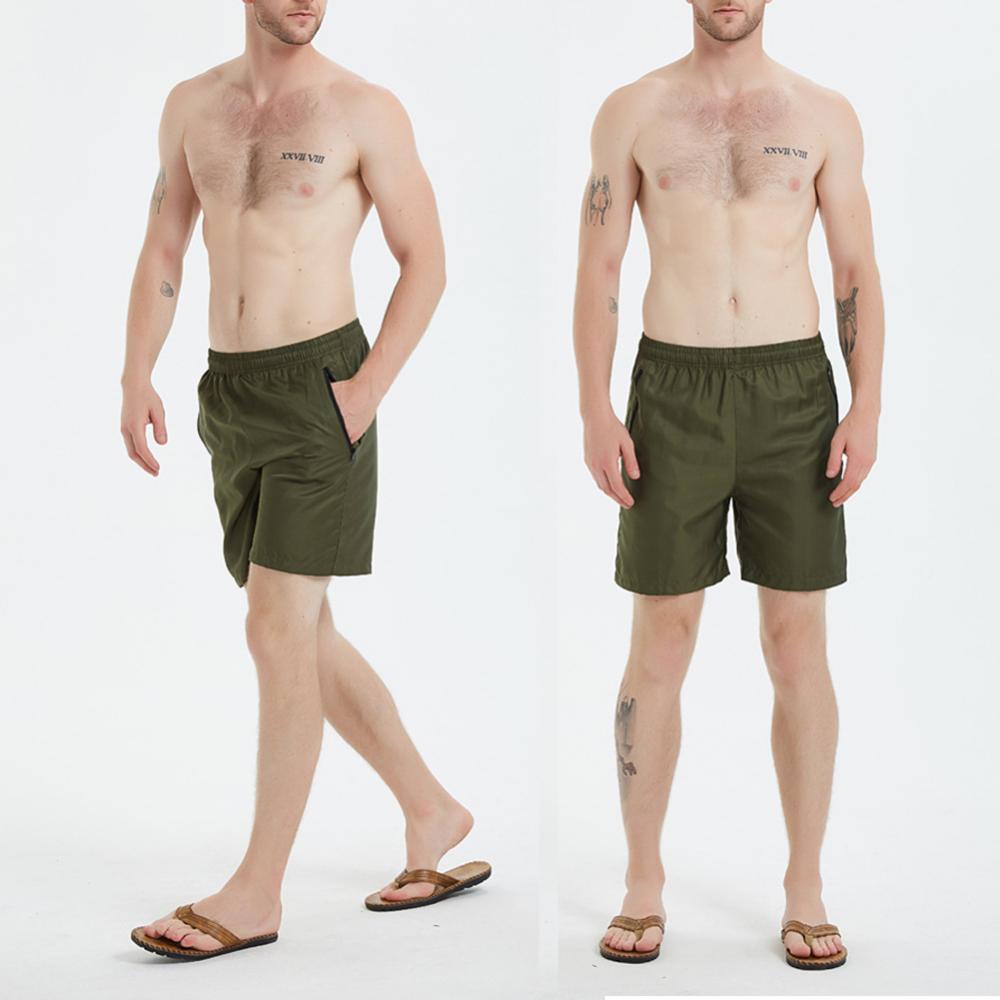 Summer Solid Color Men Shorts Quick Drying Skin-friendly Sport Elastic Pocket Drawstring Loose Beach Swim Trunks