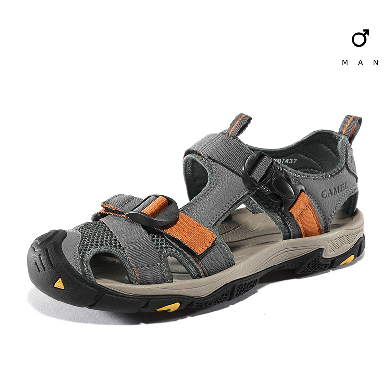 CAMEL Sandals for Men Outdoor Hiking Sport Comfortable Leisure Walking Casual Men Sandals Beach Male Shoe Spring Summer: Gray Orange / 9.5