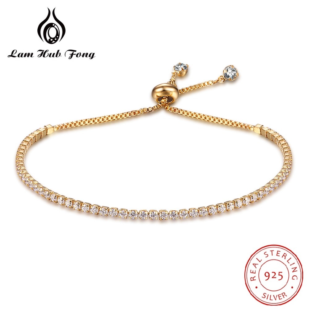 925 Sterling Zilver Zirconia Armbanden Tennis Verstelbare Gouden Ketting Armband Fijne Sieraden Vrouwen (Lam Hub Fong)