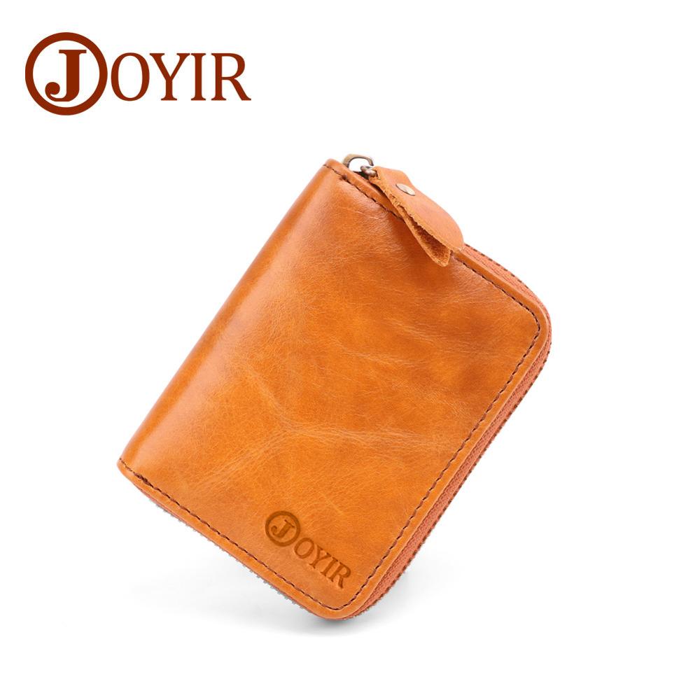 JOYIR Tarjeta de cuero genuino Rfid billetera de negocios de cuero de vaca Unisex tarjeta de crédito cartera hombres mujeres tarjeta Id titular monedero: Brown