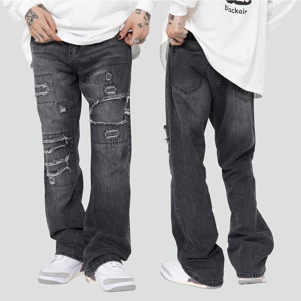 Dark Icon-pantalones vaqueros rasgados de retales para hombre, Jeans de urbana, azul y negro