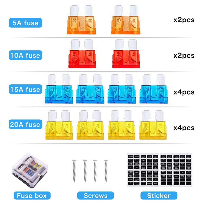 6 Way 12V Fuze Box 12Volt Blade Fuze Block, 6 Circuit with Negative Bus Waterproof Fuze Box with LED Indicator