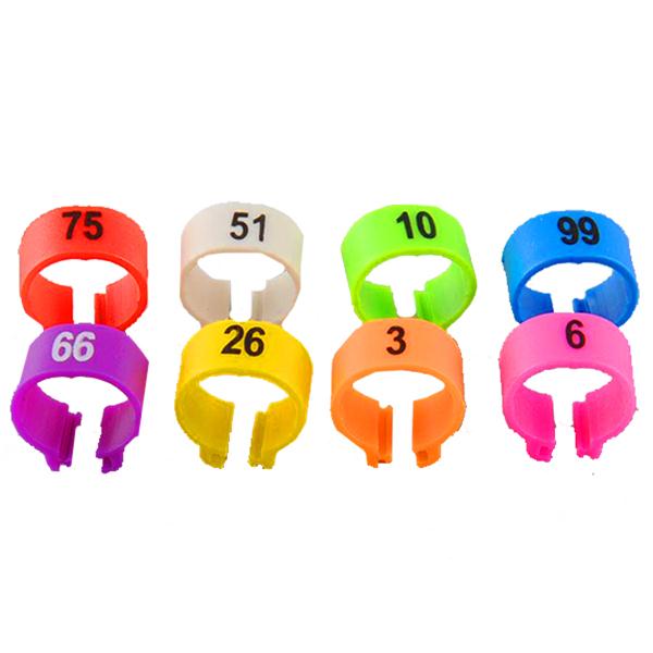 Anillos Clip bandas para las piernas púrpura 100 Uds aves pájaro pato Gadget mascota Suministros 1-100 numerado gallina paloma pollitos mascotas 10,5mm loro