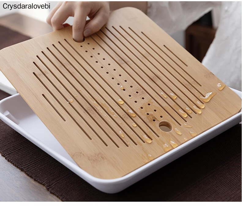 Melamine + Bamboo Tea Tray Water Storage Tray Modern Tea Set Tea Table Zen Tray Rectangular Traditional Bamboo Board Chinese Te