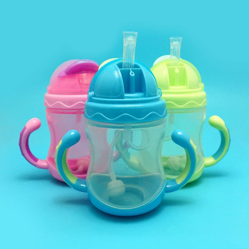 240/330ml Siliconen Babyvoeding Flessen Stro Baby 'S Met Handvatten Water Melk Brede Mond Zuigfles