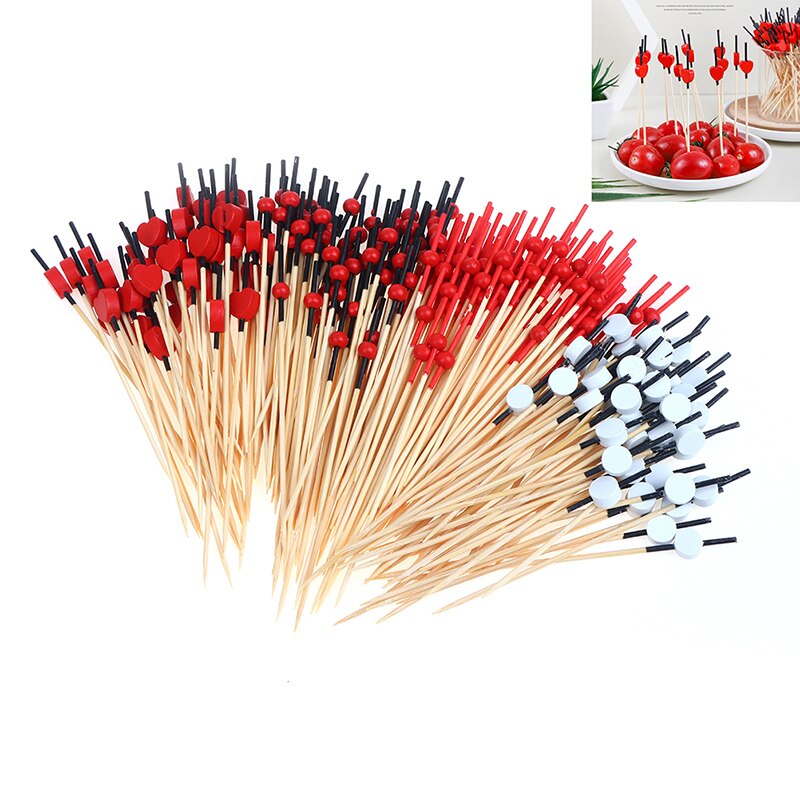 100 stücke Herz Blume Bambus wählen Buffet Cupcake Obst Gabel Party Nachtisch Salat Stock Für Hochzeit Dekor mit herz bilden perle