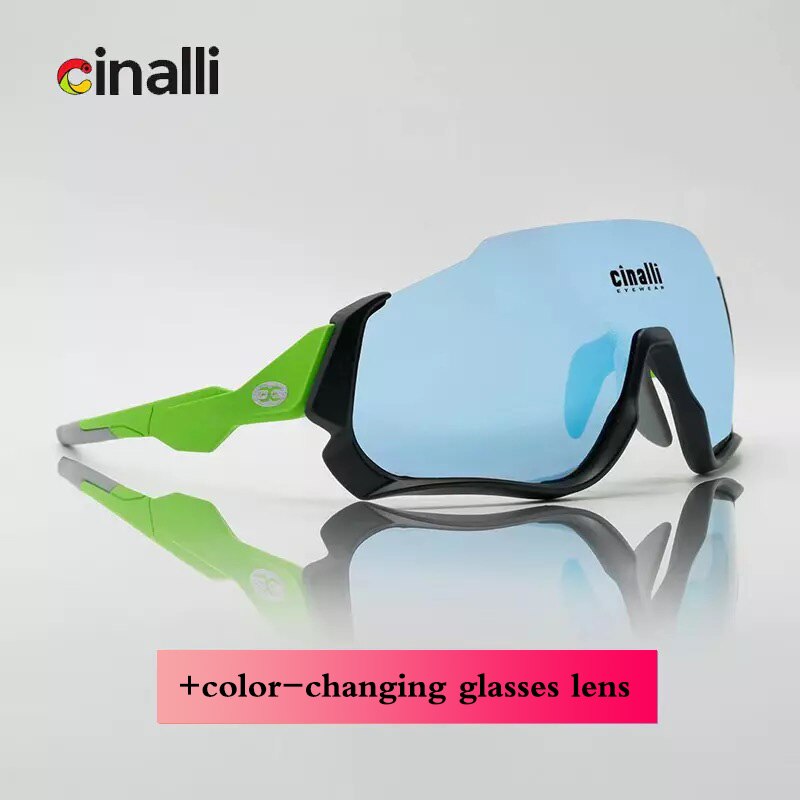Cinalli Cycling Glasses Outdoor sport sunglasses Running Windproof Speed Skating Sunglasses Polarized color changing glasses: Green black