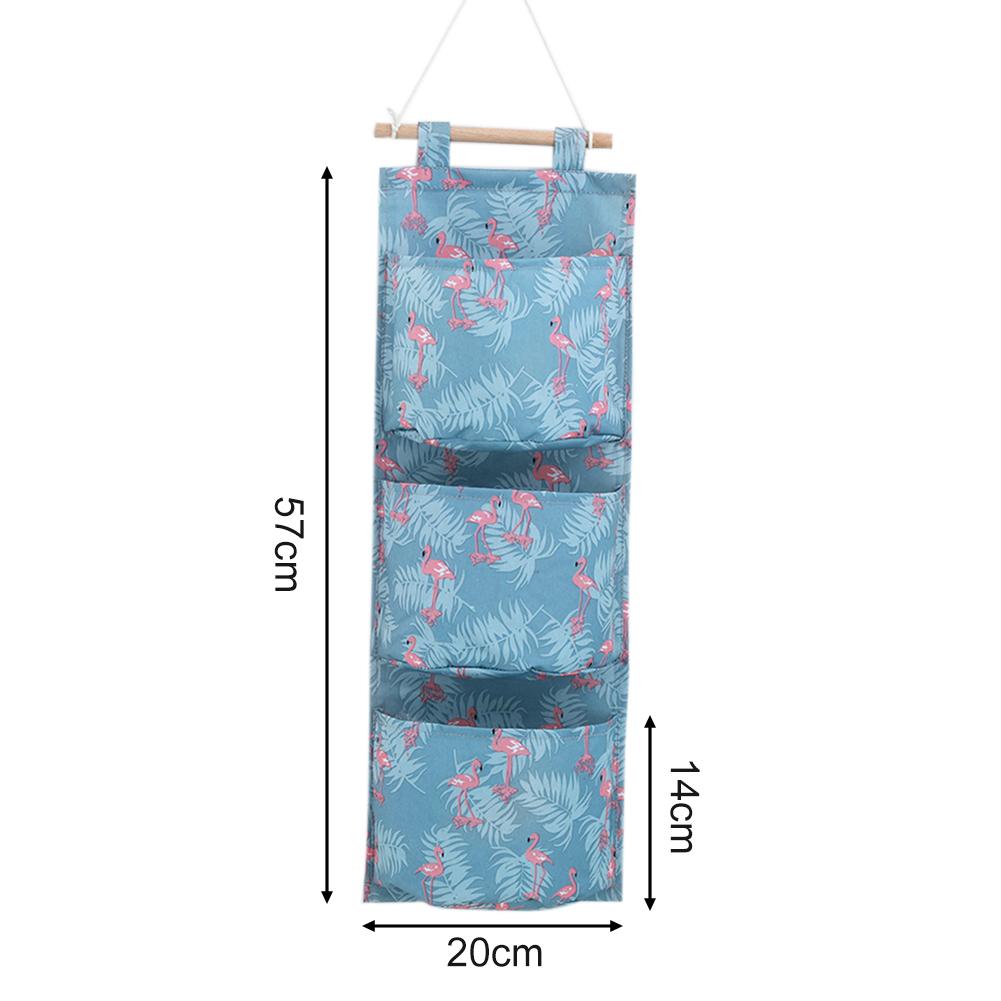 Bolsa de almacenamiento colgante con estampado de lino y algodón, organizador de juguetes y cosméticos, 3 bolsillos, montado en la pared