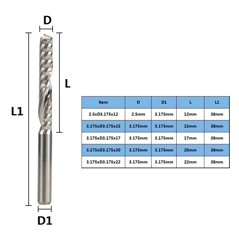 Fraise à cannelure unique CNC fraise en spirale fraise 3D 10 pièces fraise en carbure de tungstène 3.175mm fraise à queue