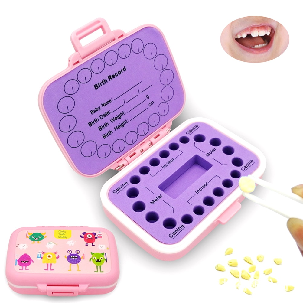 Baby tænder souvenir kasse pp tand fe kasser børn tand opbevaring holder arrangør søde børn tand føtal hår beholder  #40: Lyserød