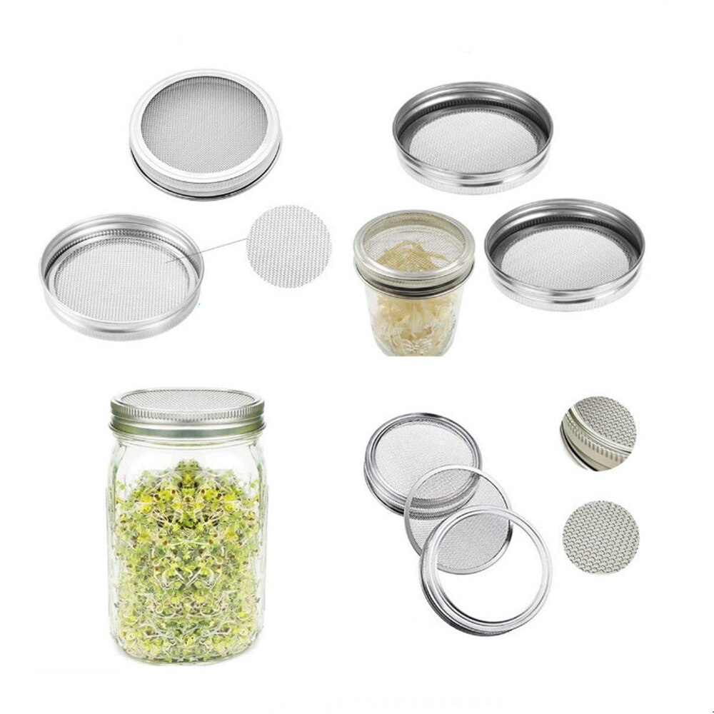 1Set Seed Sprouter Germination Cover Kit Sprouting Mason Jars with Stainless Steel Strainer Lids Stainless Steel Germinator