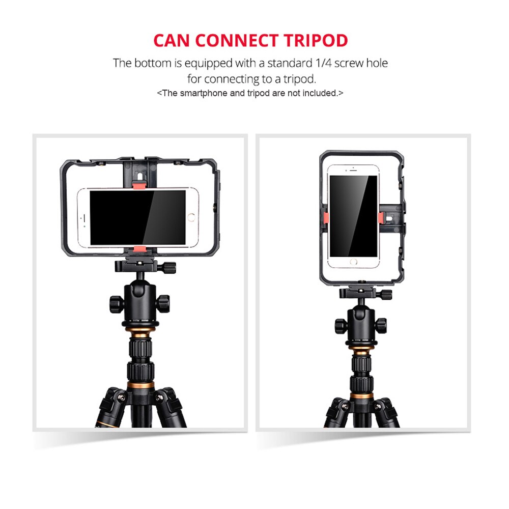 Draagbare Smartphone Video Rig Handheld Telefoon Stabilizer Grip Kooi met Telefoon Houder 3 Koude Schoen Mounts Handvat voor iPhone Xs