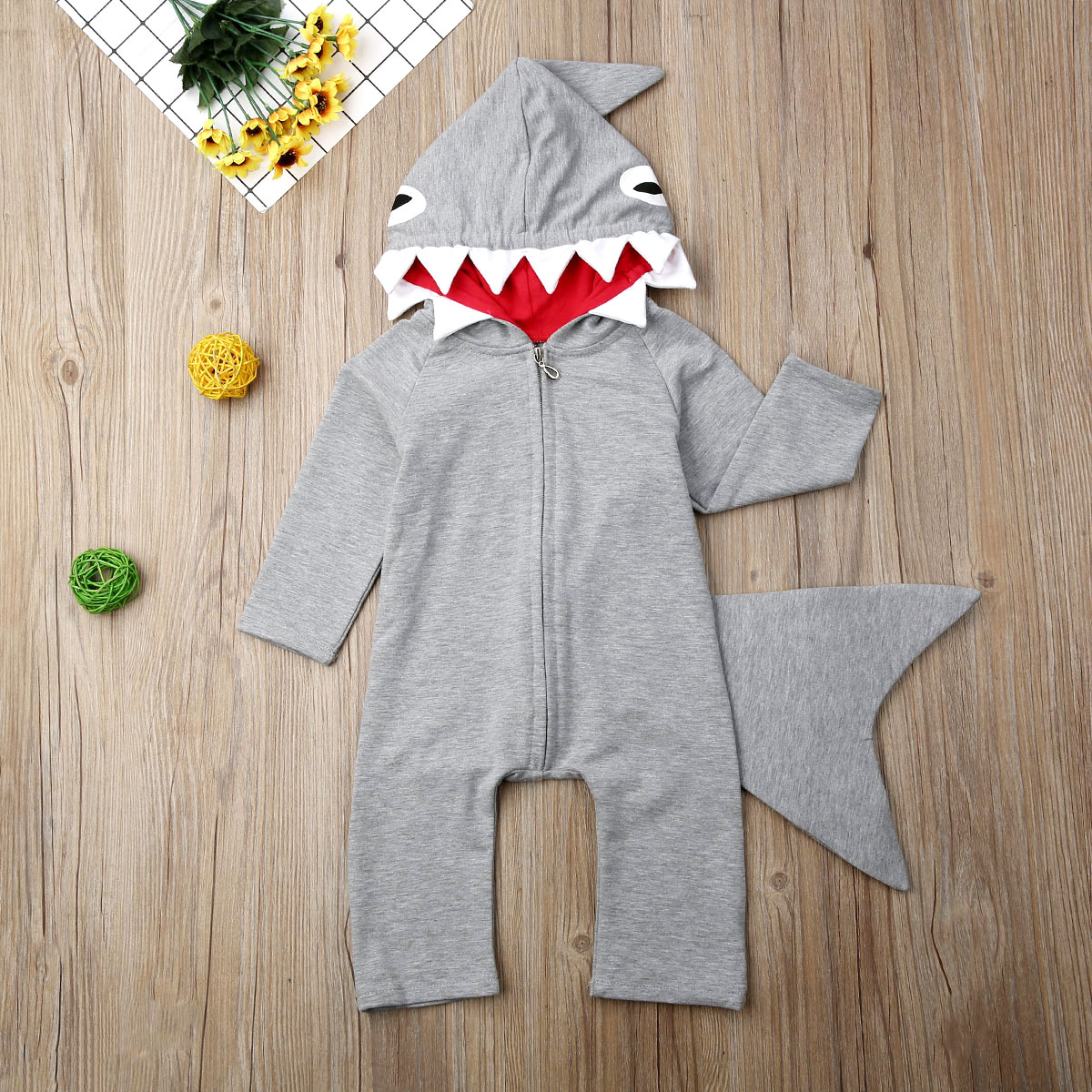 Herbst Winter Kinder Baby Jungen Shark Hoodies Kostüm Lange Ärmel Reißverschluss Strampler Overall Kleinkind Infant Jungen Kleidung Outfits