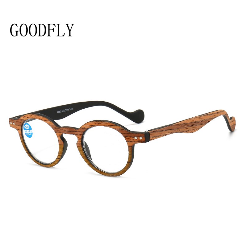 Montura de gafas ópticas de madera para hombre y mujer, gafas de protección contra luz azul, Retro, Vintage, redondas, monturas,: Tea Wood Grain
