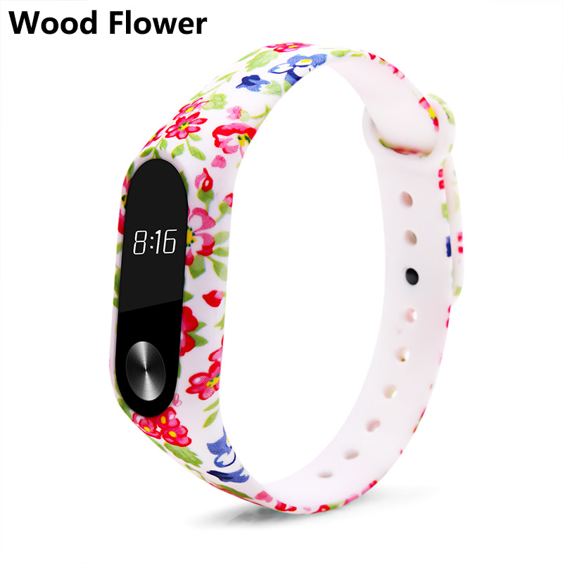 BOORUI Miband 2 Accessories mi band 2 strap colored Special Silicone Strap belt for Xiaomi Mi Band 2 Smart Bracelets Smartband: Wood flowers