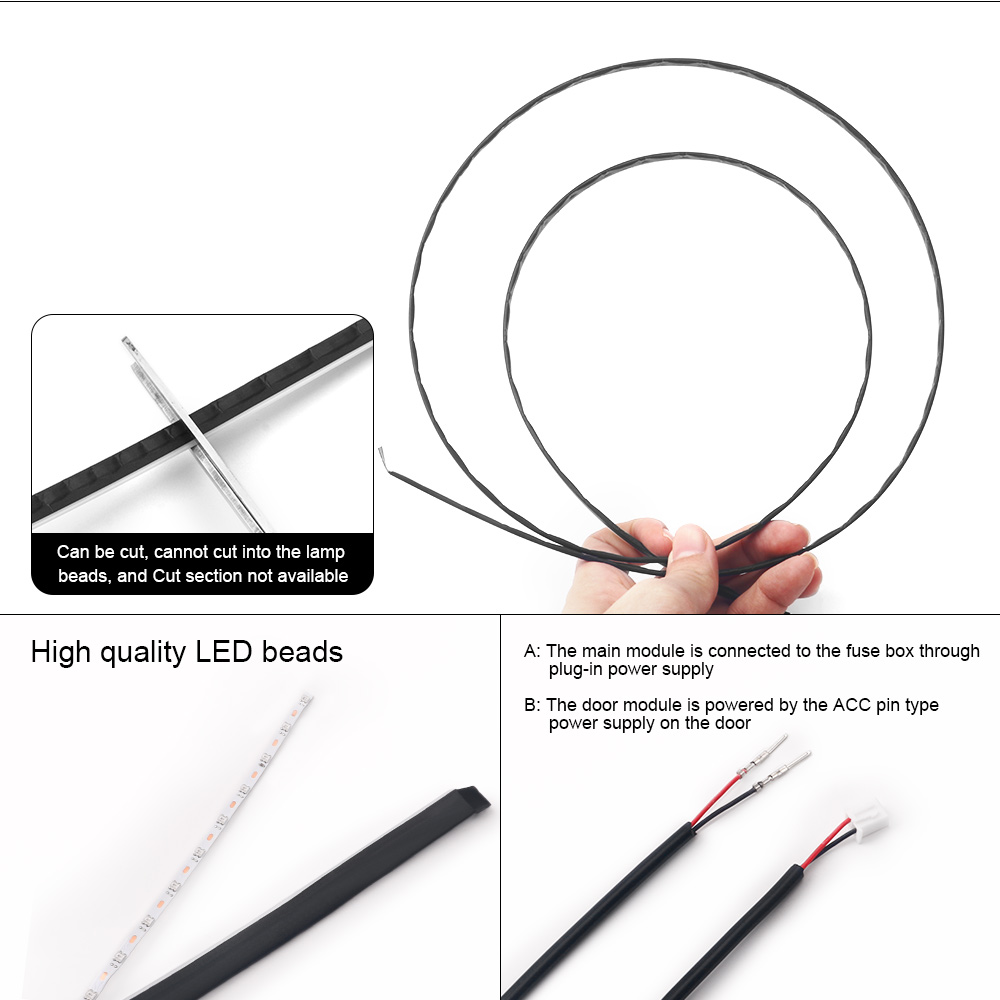 Luz ambiental para coche 18 en 1, tiras acrílicas de 64 colores, 110cm, 90cm, 75cm, 35cm, 20cm, colores completos, RGB, Interior del coche, Control por aplicación Bluetooth