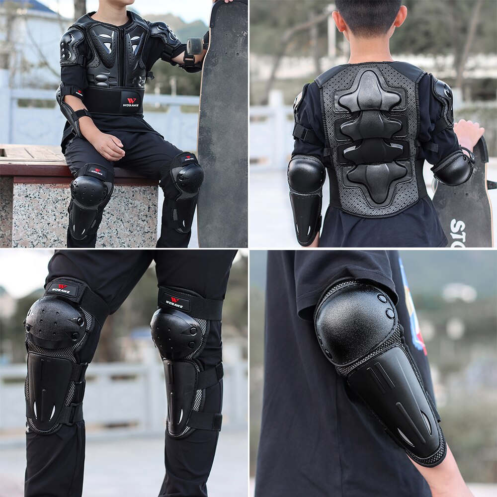 WOSAWE PE Hard Shell Children Electric Motorcycle Full Body Protect Armor Chest Spine Vest Kids Dirt Bike ATV Knee Protector