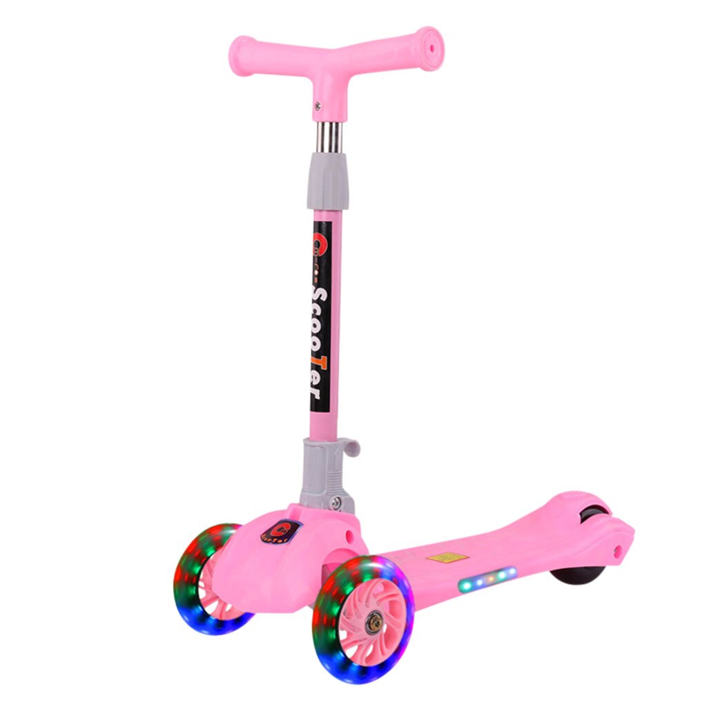 Justerbar sportscooter foldbar kick scooter justerbar t-bar styr til børn med led lys kateboard til børn udendørs legetøj: Lyserød