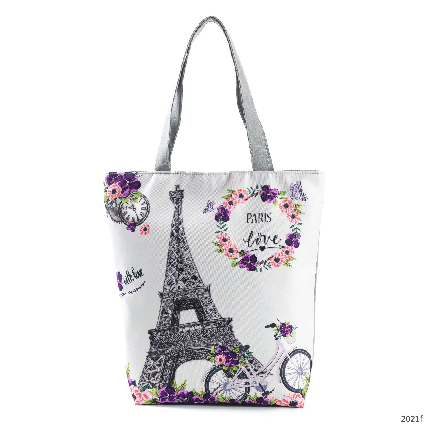 Bolso de hombro con estampado Floral de la Torre Eiffel de París, bolsa de mano informal, bolso de viaje que combina con todo, bolsa de compras portátil para mujer: 2021f