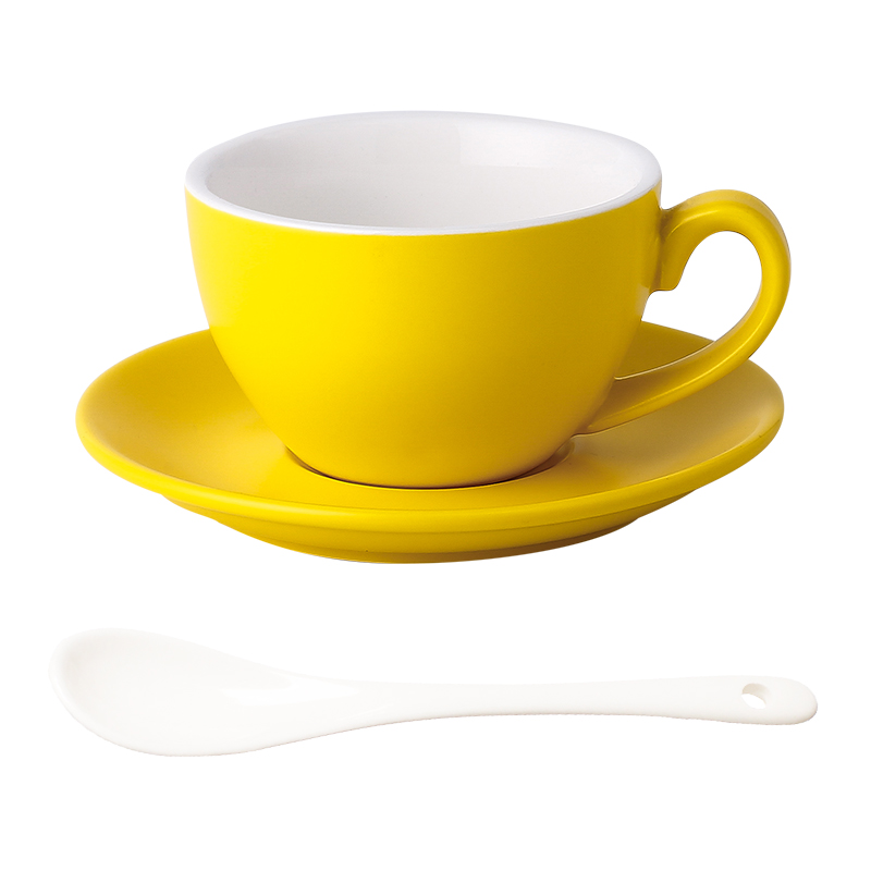 Simple Colorful Ceramic Office Home Coffee Cup And Saucer Set With Spoon Hotel Cafe Western Tea Restaurant Coffee Mugs: Matt yellow