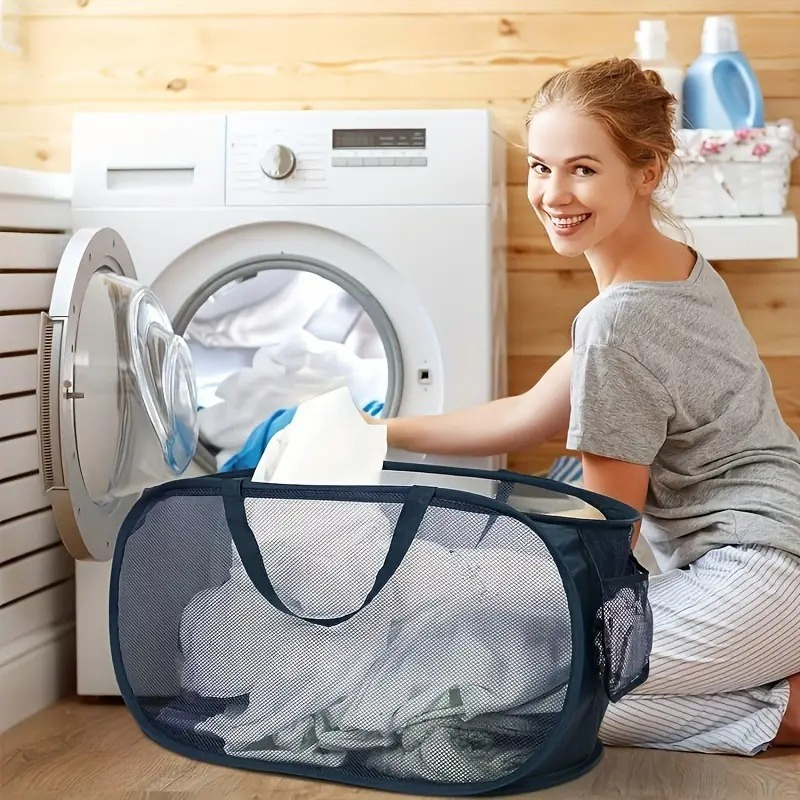 Ademend Mesh Opvouwbare Wasmand Huishoudelijke Vuile Kleren Organizer Handvat Lichte Draagbare Broek Sorteerder Tool Item