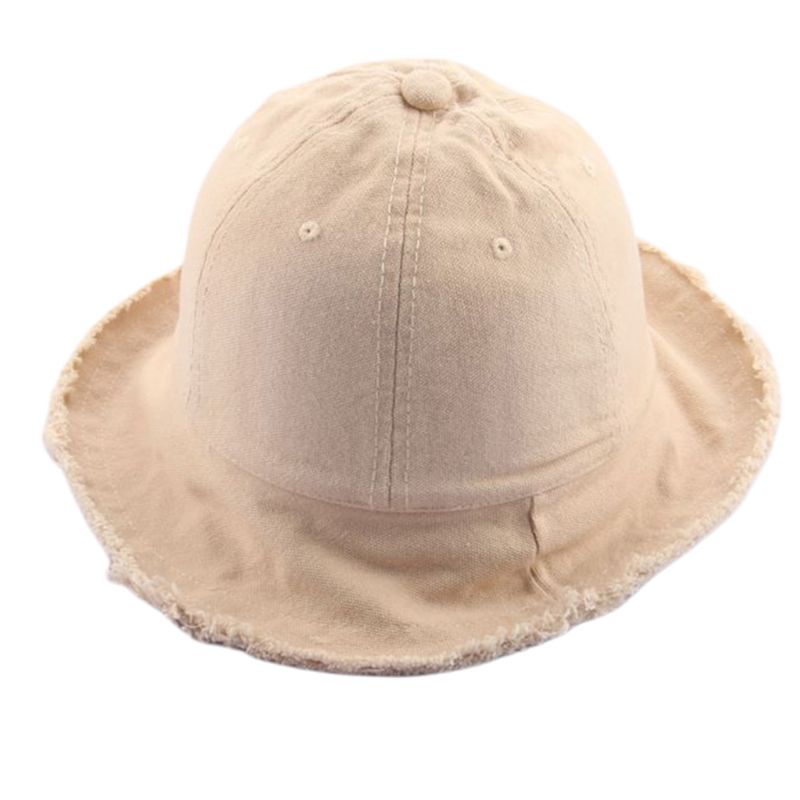 Chapeau en coton pour enfants en bas âge | Chapeau de seau floqué, couleur unie, Vintage, glands délavés à franges, large bord, Hip Hop enfant, chapeau de pêcheur: Beige