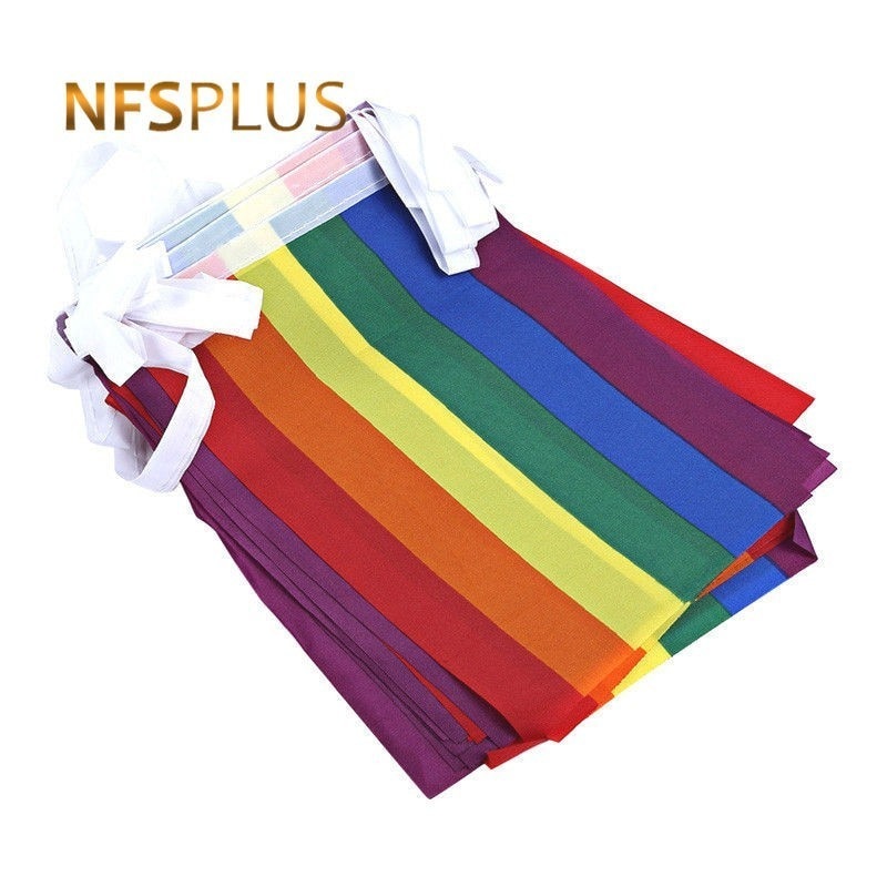 Hanging Rainbow Flag LGBT 14x21cm Polyester 15 Pieces 5M Length Lesbian Gay Pride Printed Home Decorative Flags and Banners