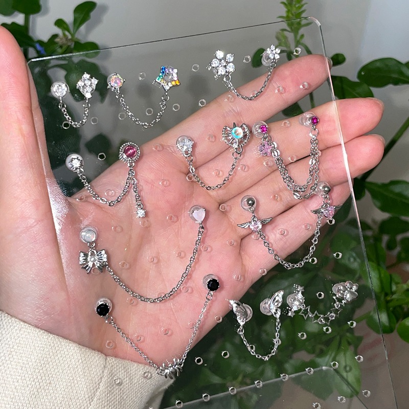 1 Uds. Orejas y tachuelas perforadas Y2K estilo gótico cadena de circón 316L acero inoxidable hueso del oído uñas mujeres joyería Punk