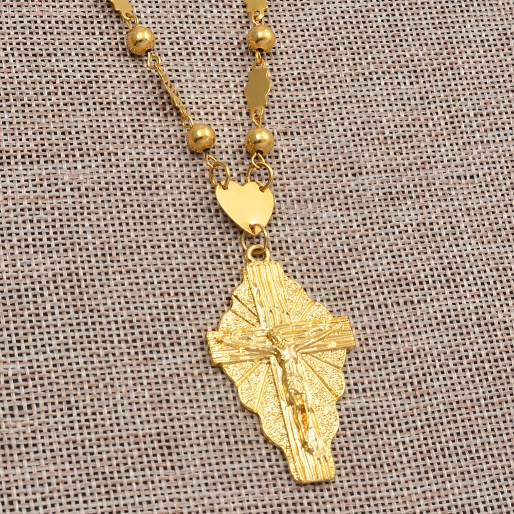 Anniyo Goud Kleur Kruis Hanger Ball Kralen Ketting Kettingen Mannen Vrouwen Hawaii Micronesië Chuuk Marshall Sieraden Kruisen #192306