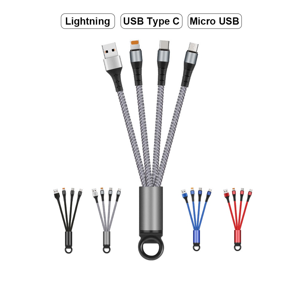 3 em 1 cabo de carregamento de corrente chave viagem portátil curto cabos para o tipo c micro usb iphone cabo de carregamento rápido para todos os smartphones