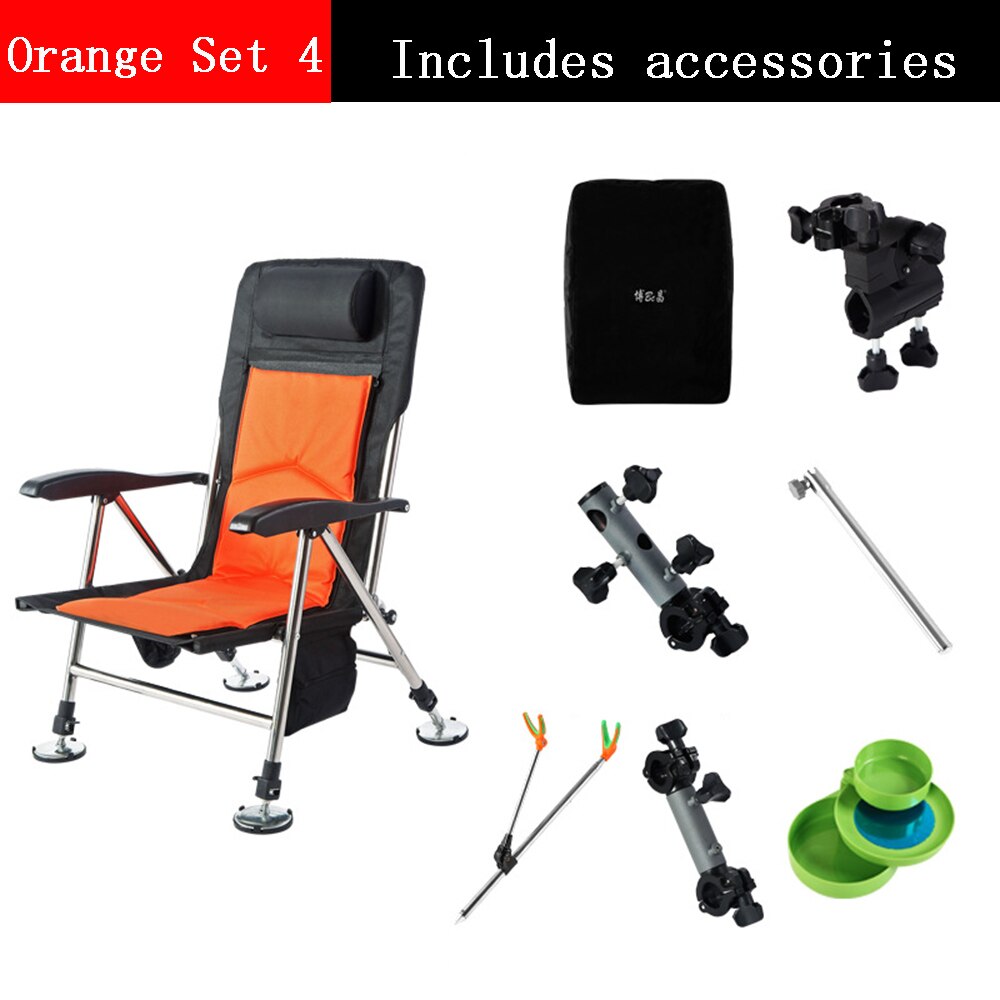 Fishing Chair Beach Chair Outdoor Foldable Fishing Chair Recliner four-leg Adjustable Portable Multifunction Fishing Chair: Orange Set 4
