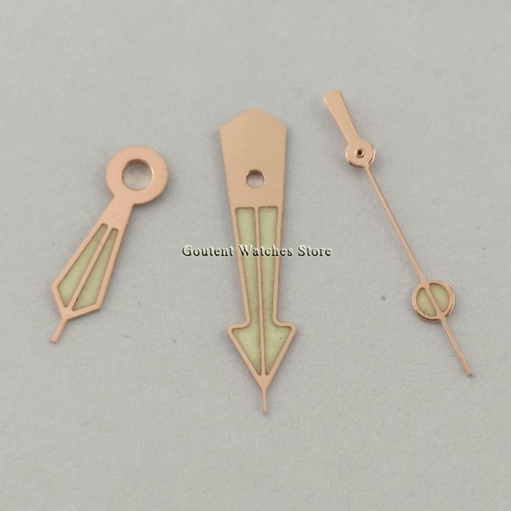 Rose Gouden Horloge Handen Groene Lichtgevende Horloge Hand Fit NH35 NH36 Beweging